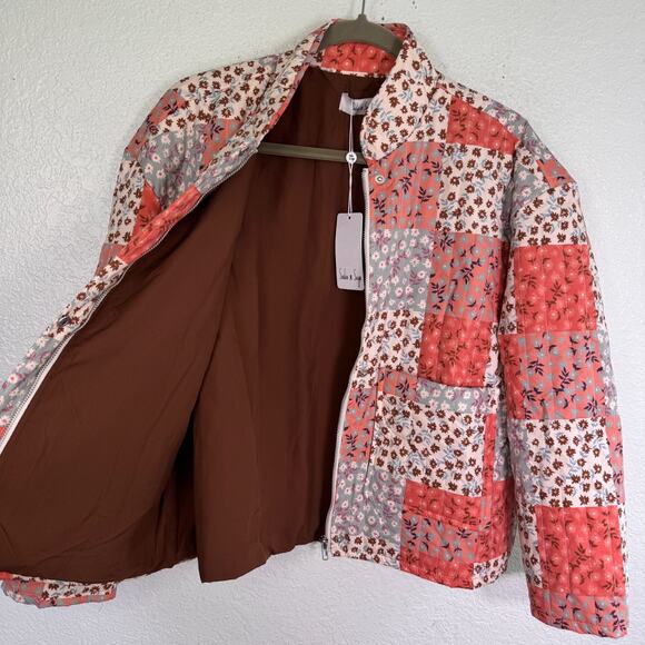Sadie Sage Jacket Women Small Floral Patchwork Quilted Crop Coat Boho Puffer NEW - Picture 3 of 11